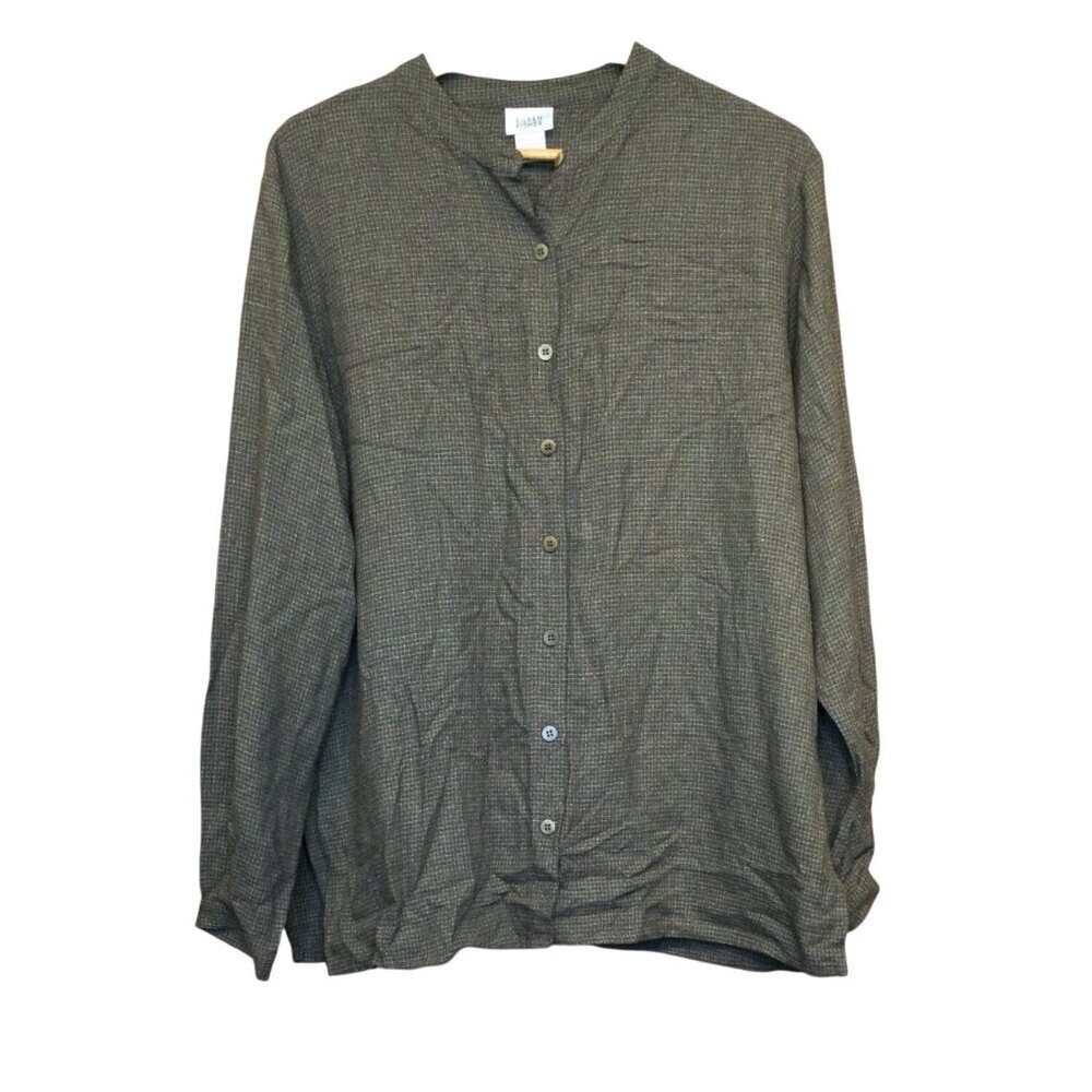 Eileen Fisher Womens Brown Checkered Button-Up Shirt Top Size L
